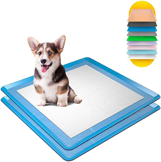 Dog Pee Pad Holder - 2 Pack Dark Blue No Spill Pee Pad Holder for Dogs - Wee Wee Pad Holder Works with Most Training Pads, Easy to Clean and Store (Dark Blue)